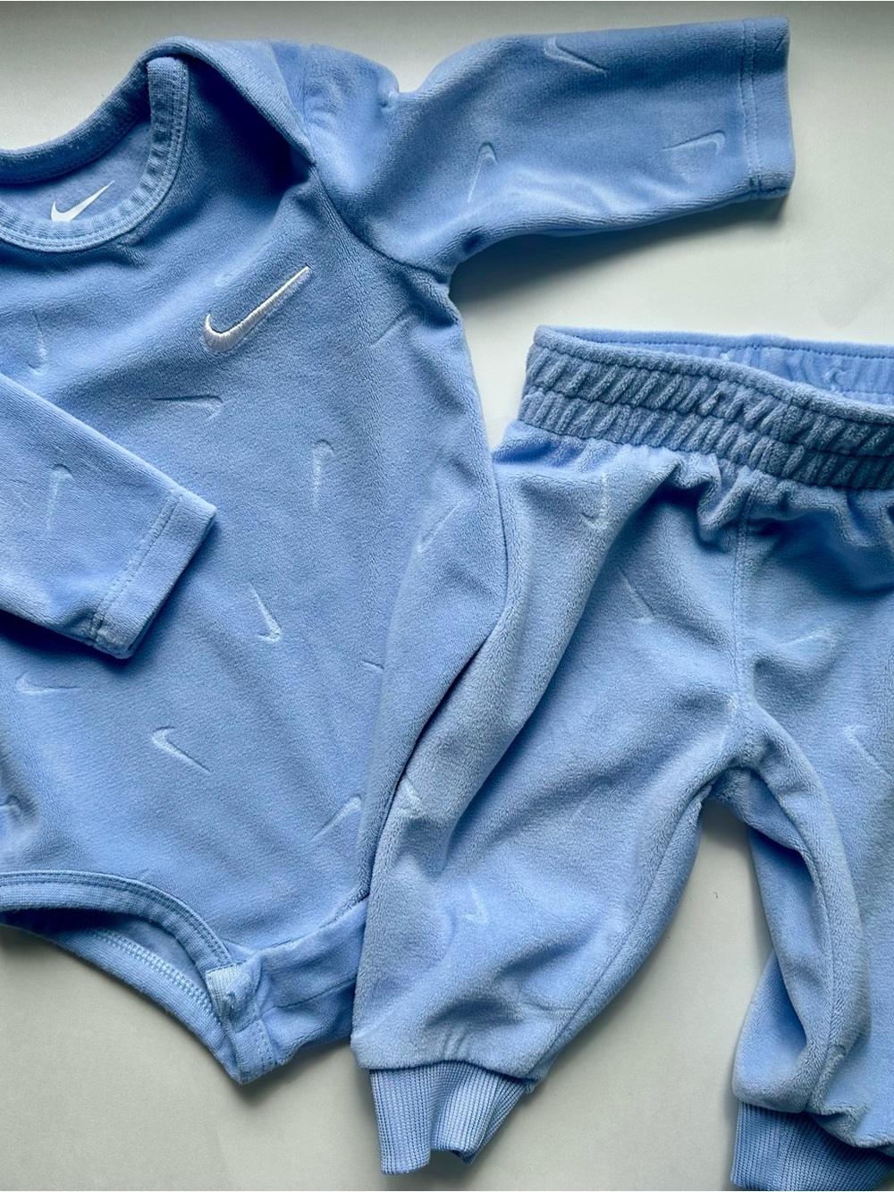 Nike Light Blue Baby One-Piece Bodysuit and Pants Set